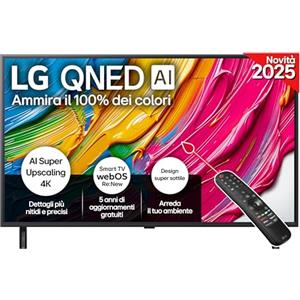 LG QNED AI QNED80 TV 43 pollici, Smart TV 4K, Processore α7 Gen8, Dynamic QNED Color, Design Super Slim, webOS con AI e telecomando puntatore AI, Gaming con VRR 4K@60Hz, 43QNED80A6A 2025