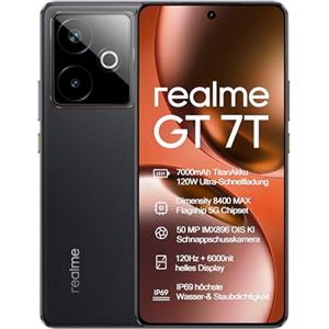 realme GT 7T 5G Smartphone,12+256GB,Batteria 7000mAh,120W charge,Processore Dimensity 8400-MAX, Fotocamera IMX896 50MP, AI Planner, Display Pro-Esports da 6000 nit 120Hz,IP69,Nero, EU version