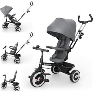 kk Kinderkraft Kinderkraft ASTON 2 PRO Triciclo bambini dai 9 Mesi fino 25 kg, Passeggino con Maniglione regolabile, Bici, Sedile girevole Fronte Mamma e Strada, Cappottina pieghevole, Ruota libera, Grigio