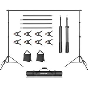 NEEWER Supporto per fondale da 3 x 2,1 m, sistema di supporto regolabile per studio fotografico, per feste di matrimonio, ritratti, fotografia con 4 traverse, 8 morsetti, 2 sacchi di sabbia neri e