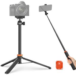 NEEWER BASICS 59"Selfie Stick Tripod Compatibile con iPhone e Camera DSLR, Piccolo Treppiede da Tavolo Portatile Compatto in Metallo con Telecomando Testa Sfera, 2in1 Supporto Telefono per Video Film