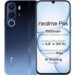 realme Smartphone realme P4X 4G, 4GB+128GB, Display LCD 120Hz 6,8",7500mAh, Ricarica veloce 45W, Ricarica inversa 6W, Antiurto MIL-STD 810H, IP64, Sistema Next AI, Blu Fantasma (Senza caricabatterie)