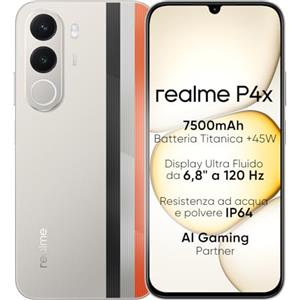 realme Smartphone realme P4X 4G, 4GB+128GB, Display LCD 120Hz 6,8",7500mAh, Ricarica veloce 45W, Ricarica inversa 6W, Antiurto MIL-STD 810H, IP64, Sistema Next AI, Bianco Rally (Senza caricabatterie)