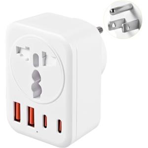 Carehabi Adattatore Presa Americana con 2 USB C + 2 USB-A | Adattatore USA, Presa Universale Connettore Attacco da Viaggio Raccordo Elettrico per America, Canada, Thailandia, Messico