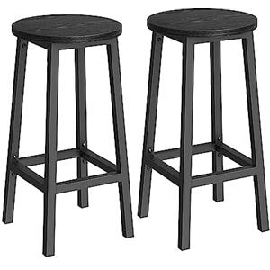 VASAGLE Set di 2 Sgabelli da Bar, Sedie da Cucina, Struttura in Metallo, Montaggio Facile, Alto 65 cm, con Poggiapiedi, per Cucina, Soggiorno, Sala da Pranzo, Nero Ebano e Nero Classico LBC032B56
