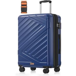 SONGMICS Valigia Rigida, Trolley da Viaggio, Chiusura TSA, Cinghia Inclusa, Bagaglio in ABS con 4 Ruote Doppie, Valigia Espandibile, L, 65 x 45 x 25 cm, Blu Porto RLP002Q101