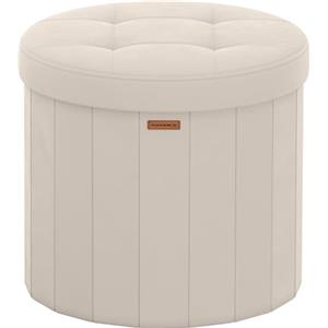 SONGMICS MAZIE Collezione - Pouf Contenitore Rotondo, Sgabello Poggiapiedi Pieghevole con Coperchio, Cassapanca, Montaggio Facile, Velluto per Camera, Soggiorno, Ingresso, Beige Cappuccino LSF608L01