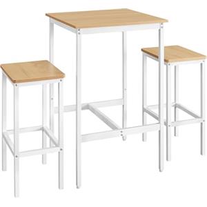 VASAGLE Tavolo da Bar con Sgabelli, Tavolo Cucina 60 x 60 x 90 cm, Sgabello di 30 x 40 x 65 cm, Sala da Pranzo, Rovere Dorato e Bianco Nuvola LBT017W09