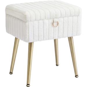 SONGMICS Sgabello da Trucco, Pouf Contenitore, Poggiapiedi, Gambe in Metallo, Imbottito, Piedini Regolabili, Soggiorno Camera da letto Cabina Armadio, Bianco Crema LOM505WZ02