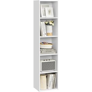 VASAGLE CUSTOS Collezione - Libreria, Scaffale Libreria a 5 Ripiani, Scaffale Portaoggetti Aperto, 24 x 30,2 x 134,2 cm, per Soggiorno Studio Sala da Pranzo, Bianco Nuvola LBC419W01