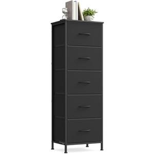 SONGMICS BELLAH Collezione - Cassettiera con 5 Cassetti in Tessuto, Acciaio, MDF, Tessuto Non Tessuto, per Camera da Letto, Armadio, Corridoio e Soggiorno, Nero Inchiostro e Nero Ebano LGS315BH03