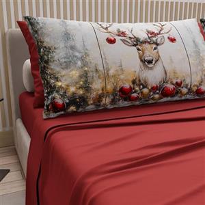 PETTI Artigiani Italiani - Lenzuola in Cotone con Federe in Stampa Digitale di Natale, Lenzuola Natalizie 2 Piazze, Completo Letto Matrimoniale Maxi, Renna Bordeaux, 100% Made in Italy