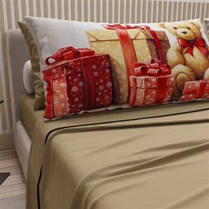 PETTI Artigiani Italiani - Lenzuola in Cotone con Federe in Stampa Digitale di Natale, Lenzuola Natalizie 2 Piazze, Completo Letto Matrimoniale Maxi, Orsetto 02 Tortora, 100% Made in Italy