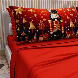 PETTI Artigiani Italiani - Lenzuola in Cotone con Federe in Stampa Digitale di Natale, Lenzuola Natalizie 2 Piazze, Completo Letto Matrimoniale Maxi, Xmas 1 Rosso, 100% Made in Italy