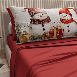 PETTI Artigiani Italiani - Lenzuola in Cotone con Federe in Stampa Digitale di Natale, Lenzuola Natalizie 2 Piazze, Completo Letto Matrimoniale Maxi, Pupazzo 01 Bordeaux, 100% Made in Italy