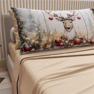 PETTI Artigiani Italiani - Lenzuola in Cotone con Federe in Stampa Digitale di Natale, Lenzuola Natalizie 2 Piazze, Completo Letto Matrimoniale Maxi, Renna Tortora, 100% Made in Italy