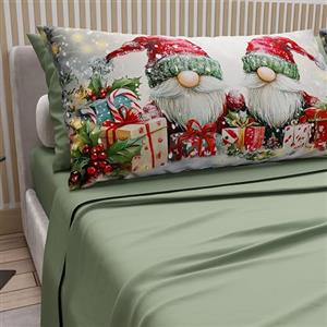 PETTI Artigiani Italiani - Lenzuola in Cotone con Federe in Stampa Digitale di Natale, Lenzuola Natalizie 2 Piazze, Completo Letto Matrimoniale Maxi, Xmas 11 Verde, 100% Made in Italy