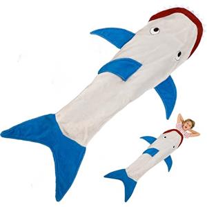 Kanguru Coperta Squalo, Misura per bambini, soffice plaid in pile per divano o letto, sacco a pelo kids, Shark Blanket Lunga 142 cm, idea per regalo bambina Natale o Compleanno, Grigia