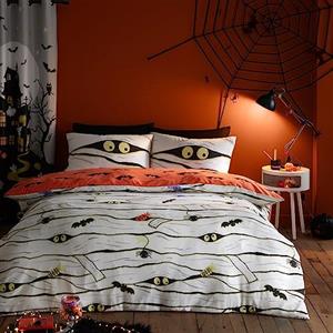 Bedlam Copriletto Mummia Spaventosa Bedlam - Singolo (140 x 200cm) - Reversibile (2 Design) - Copriletto Luminoso al Buio - Mummie Spaventose e Pipistrelli Vampiri - Decorazioni Halloween
