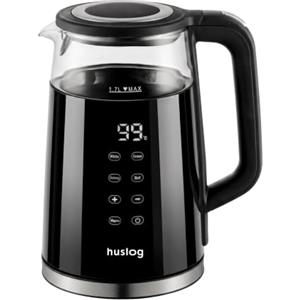 Huslog Bollitore Elettrico 1,7 L con Schermo Touch, 2200 W, Acciaio Inox & Vetro, Temperatura Regolabile 40-100 °C, 4 Livelli, Mantenimento Caldo, Filtro Anticalcare, Base Girevole 360°, Nero