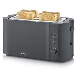 Severin Tostapane a Fessura Lunga per 4 Fette, Scaldapanini Integrato, 1400W, Centratura Automatica delle Fette, Funzione Scongelamento e Riscaldamento, Nero Opaco, AT 2591