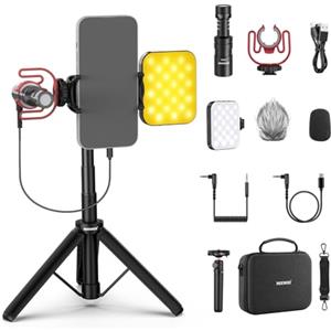 NEEWER BASICS PA050 Kit Vlogging per iPhone Android Telefono per Streaming Riprese Video YouTube TikTok, Treppiede Selfie Stick +Mic+ Luce LED, Essenziale per Creatori Contenuti Principianti YouTuber
