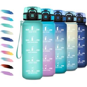 KollyKolla Borraccia 500ml, Borraccia Motivazionale con Filtro, a Prova di Perdite, Bottiglia Acqua Sportiva con Indicatore del Tempo, Campeggio, Corsa, Viaggio, Scuola, Yoga