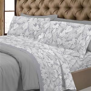 PENSIERI DELICATI Completo Letto Matrimoniale, Flanella 100% Cotone Caldo e Morbido, 2 Piazze 180x200cm, Include Lenzuolo Sotto, Sopra e 2 Federe, Made in Italy, Clorofilla Grigio