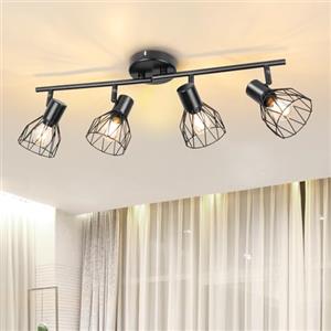 Dehobo Faretti LED Soffitto Orientabili 4 Luci E14 Metallo Nero | Lampadario e Faretto da Parete Moderno, Faretti da Soffitto per soggiorno corridoio camera, Senza Lampadina Max 40W