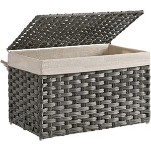 SONGMICS Cestino Portaoggetti, Cesta Portabiancheria da 65 L con Coperchio, Pieghevole, Sacco in Tessuto Rimovibile con Manici, Soggiorno Camera da letto Lavanderia, Grigio Tortora RST56WG