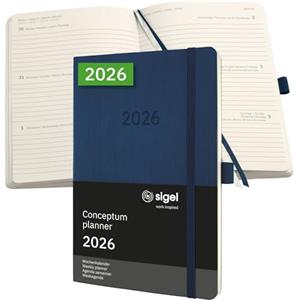 SIGEL C2632 Agenda settimanale Conceptum 2026-1 anno - circa A5 - blu scuro - 2 pagine - 1 settimana - copertina flessibile - 80 g/m² - 192 p. - certificazione PEFC