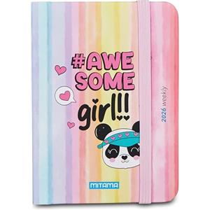Mitama Agenda Bigiornaliera 2026 AWESOME GIRL, Pocket 8x11 CM, copertina rigida, carta FSC, chiusura elastico, Per bambini e ragazzi, Scuola e tempo libero