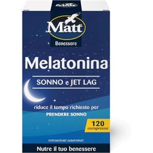 Matt, Melatonina per Dormire, Integratore Alimentare con Melatonina, Favorisce il Sonno, Contribuisce a Ridurre gli Effetti del Jet Leg, Senza Glutine, 120 Compresse