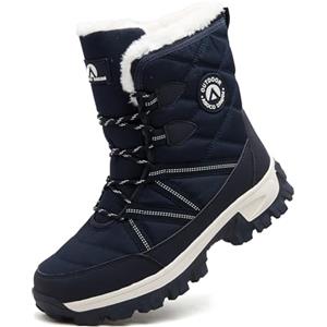 ASOCO DREAM Stivali da Neve Uomo Invernali Impermeabili Stivaletti Fodera Pelliccia Calda All'aperto Antiscivolo Doposci,Blu,44 EU
