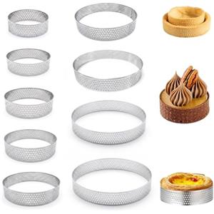 mimzemamz 9 Pezzi Anello Microforato Crostata,Stampo Crostata Microforato in Acciaio,Coppapasta Tondi in Diverse Misure,Stampi per Dolci,Ciambelle,Fondente,Mousse,Pasticceria Fai da Te