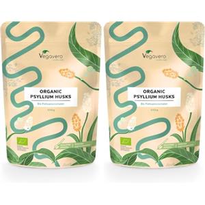 Vegavero Bucce di Psillio BIO | Polvere Pura al 99% | Psyllium Husk Biologico | Fibre Naturali Prebiotiche per Salute dell'Intestino | Analizzato in Laboratorio e Senza Additivi | Vegavero (Confezione da 2)