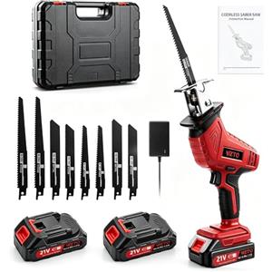 Hondony Seghetto alternativo rosso, 0-4000 giri/min a velocità variabile con 8 lame, seghe elettriche per tagliare il legno, 21 V, sega elettrica per legno, senza fili, per tagliare metalli e PVC, con 2