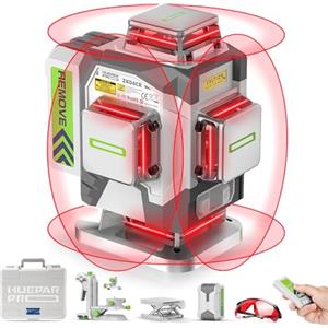 Huepar Pro Livella Laser Autolivellante Professionale 360 Rossa ZK04CG | Precisione ±2 mm, Telecomando, 8 ore di durata, Ricarica USB-C, Supporto magnetico multifunzione, Custodia di alta qualità