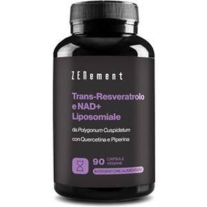 Zenement Trans-Resveratrolo & NAD+ Liposomiale - con Quercetina - 90 Capsule Vegane | da Polygonum Cuspidatum naturale al 98%, con Piperina, Formula Propria, Vegano, 580 mg, 1 al Giorno, 3 Mesi