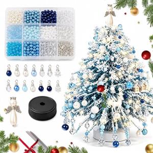 Tencipeda Kit fai-da-te per albero di Natale con perline, kit 3D con perline (C) | Perline colorate e filo metallico, design 3D da tavolo, decorazione natalizia compatta, istruzioni incluse