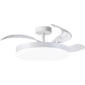BEL AIR HOME Ventilatore da soffitto Ares Mini bianco | Motore DC silenzioso, luce LED 36 W, 3 temperature di colore, pale retrattili, telecomando, modalità inverno, design moderno