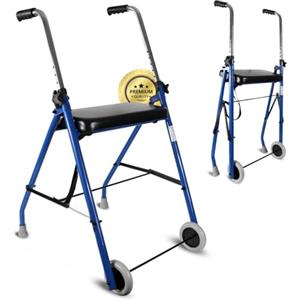 OrtoPrime Deambulatore Pieghevole Leggero per Anziani 2 Ruote - Rollator Deambulatore con Seduta - Girello Anziani Regolabile - Carrello per Anziani da Interno ed Esterno con Struttura Stabile