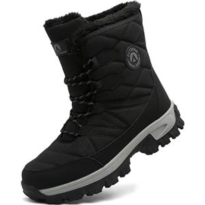 ASOCO DREAM Stivali da Neve Uomo Invernali Impermeabili Stivaletti Fodera Pelliccia Calda All'aperto Antiscivolo Doposci,Nero Grigio,44 EU