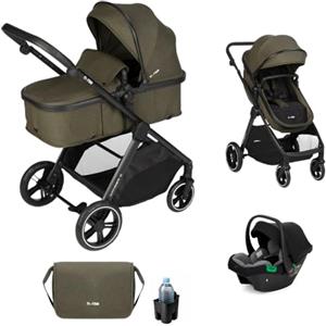 Nurse Wander C Trio Carrito de Bebé 3 in 1, Capazo Convertible in Hamaca y Silla de Coche i-Size, Plegado Compacto, con Accesorios, Verde