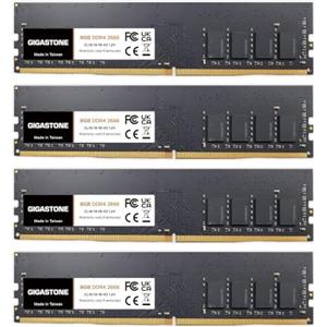 Gigastone 【DDR4 RAM】GIGASTONE 32GB Kit(4x8GB) DDR4 2666MHz (2400MHz or 2133MHz) PC4-21300 (PC4-19200/17000) CL19 1.2V UDIMM 288pin Unbuffered Non ECC Ideale PC Desktop alta prestazione Memoria Upgrade