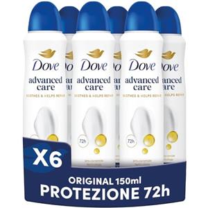 Dove Deodorante Spray Advanced Care Original, con Formula Idratante e Delicata sulla Pelle, Senza Alcol, Pelle Asciutta Fino a 72 Ore, Deodorante Uomo e Donna, 6 Pezzi da 150ml