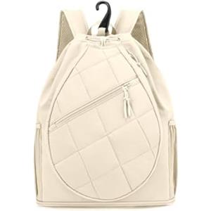 LOVIVER Borsa Sportiva Multifunzione Zaino Tennis Borsa Racchette Borsone Padel Tasca Scarpe Separata Poliestere Leggero con Cinghia Interna per Racchette, Beige, Beige
