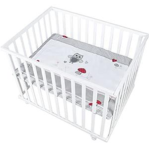 roba Box Rettangolare per Bambini Adam & Eule - 75 x 100 cm - con Materassino e Ruote con Freni - 3 Altezze Regolabili - 0-24 Mesi - Legno Laccato Bianco