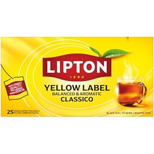 Lipton Yellow Label Tè Nero Classico Gusto Intenso, 25 Filtri | A qualsiasi ora del giorno, un'esperienza gustativa stimolante e un perfetto sprigionamento degli aromi