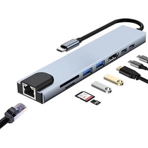 Volink Hub USB C 8 in 1 multiporta con HDTV 4K@30Hz, ricarica PD 100W, USB 3.0, USB 2.0, porta dati USB-C per MacBook Pro 2020 MacBook Air 2020 Huawei Matebook ChromeBook Pixel Tablet USB Type C